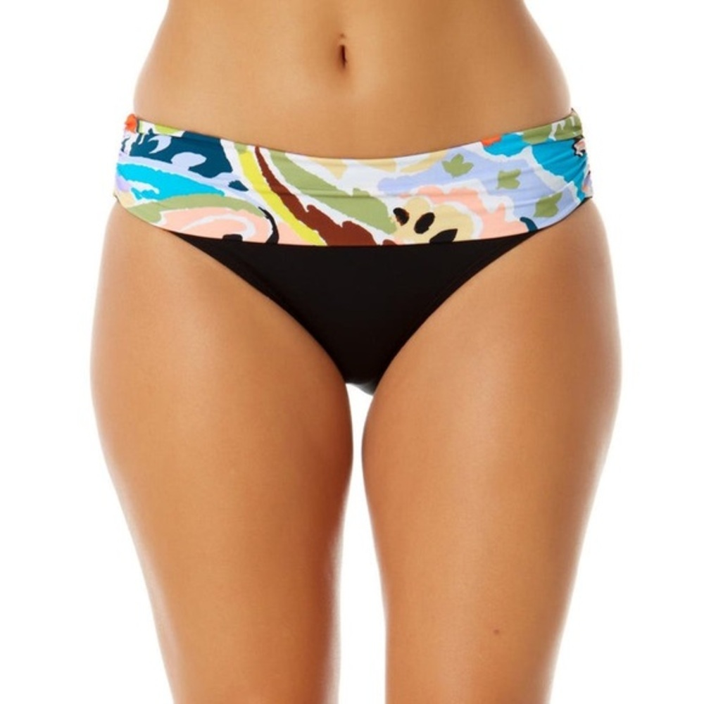 Anne Cole Printed Fold Over Swim‎ Bottom Separates NWT Painted Floral Black